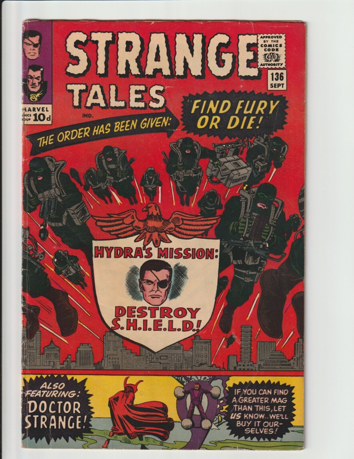 STRANGE TALES #136 (1965) FN UK Price Variant + 2nd S.H.I.E.L.D. and Hydra App.