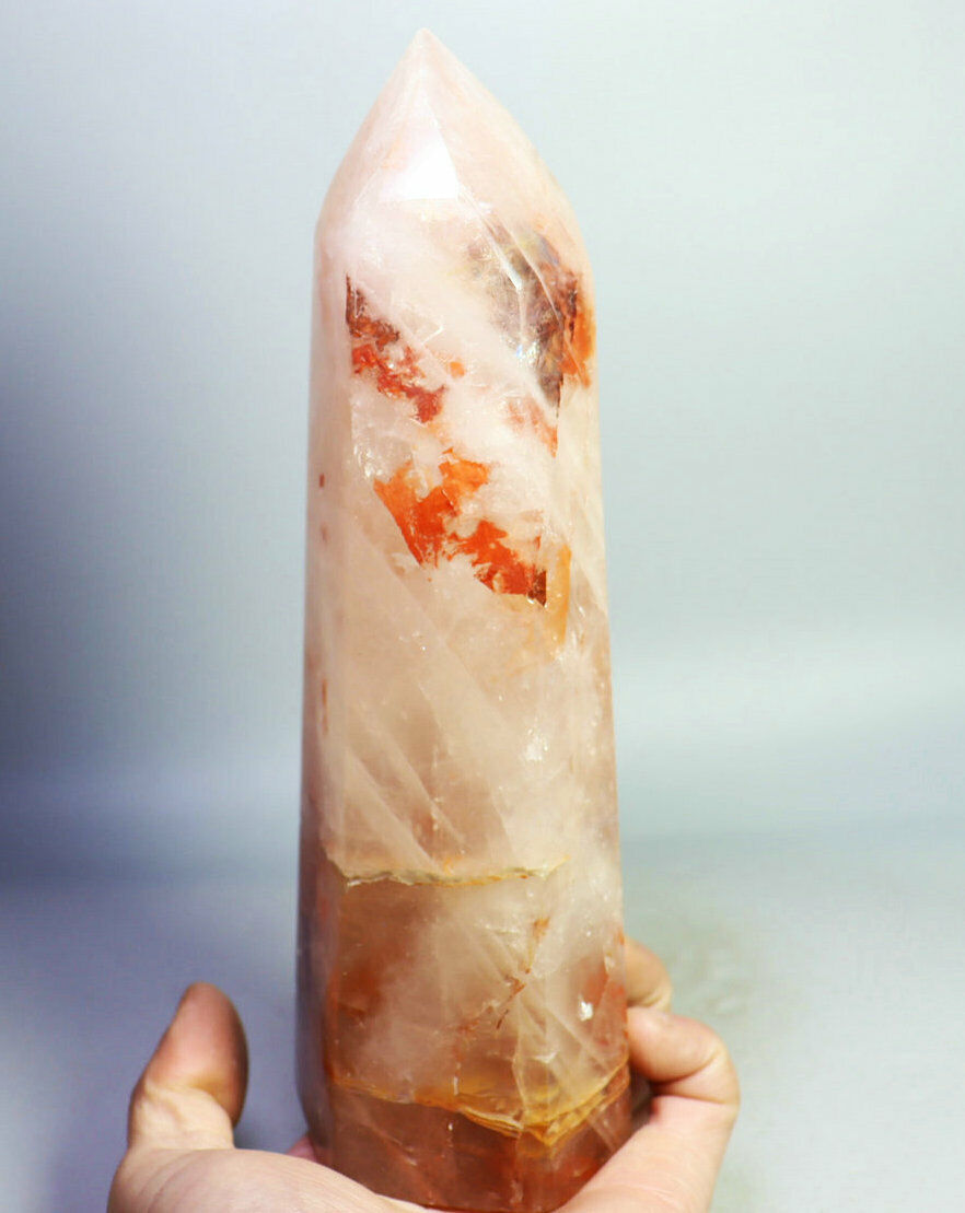 2.92lb Natural Red FIRE Hematoid Polished Crystal Obelisk Wand Point Healing