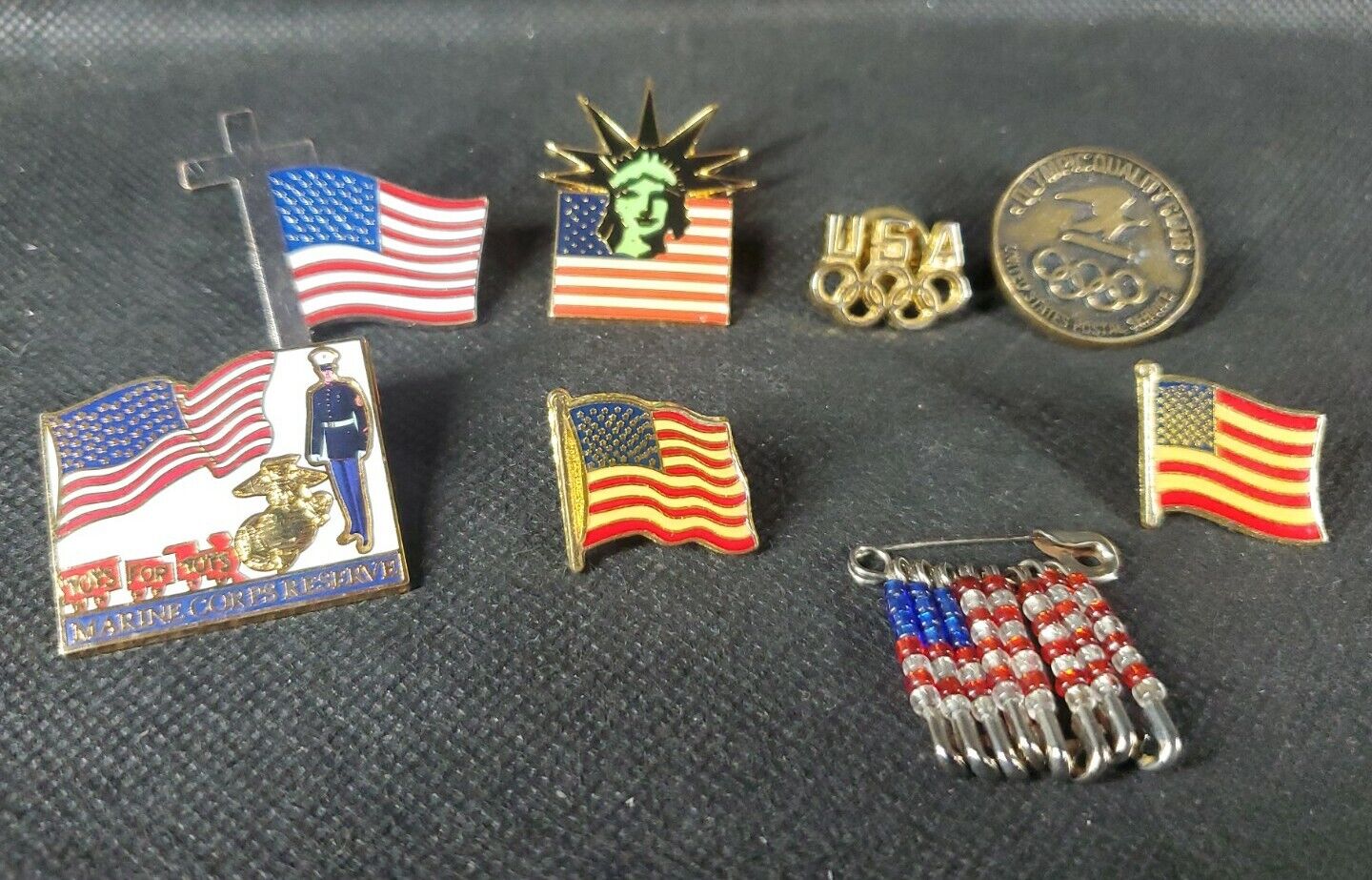 Marine Corps US Flag Lapel Pin Lot Olympic USA Postal Service Cross Vintage