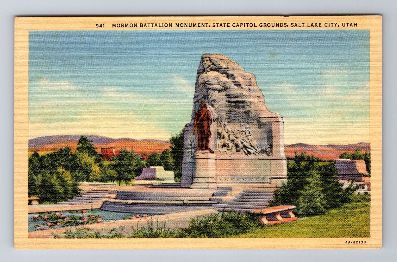Salt Lake City UT- Utah, Mormon Battalion Monument, Capitol, Vintage Postcard