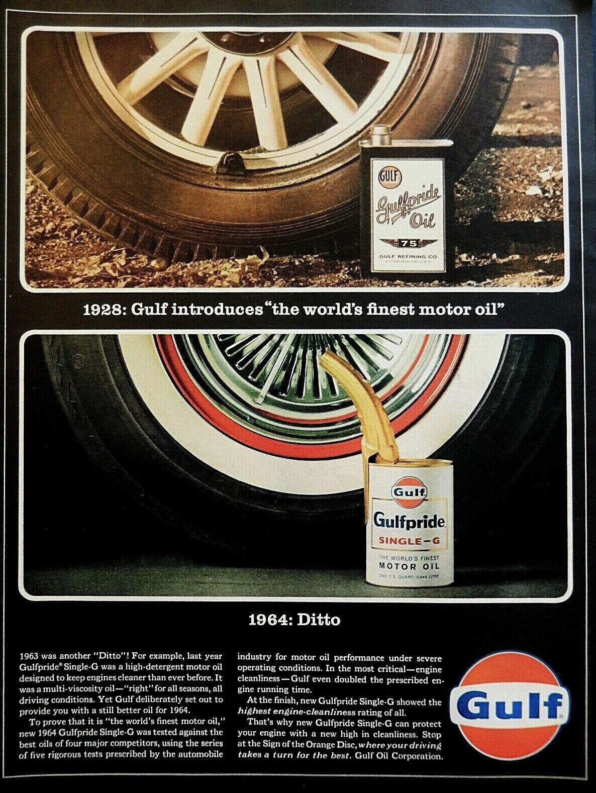 Gulf motor oil ad Vintage 1964 Gulfpride original advertisement
