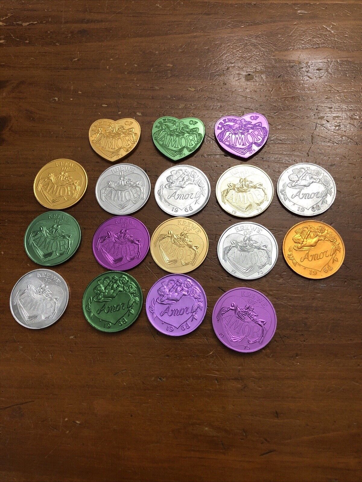 Krewe of AMOR  Lot Of 17 Mardi Gras doubloons Various Years