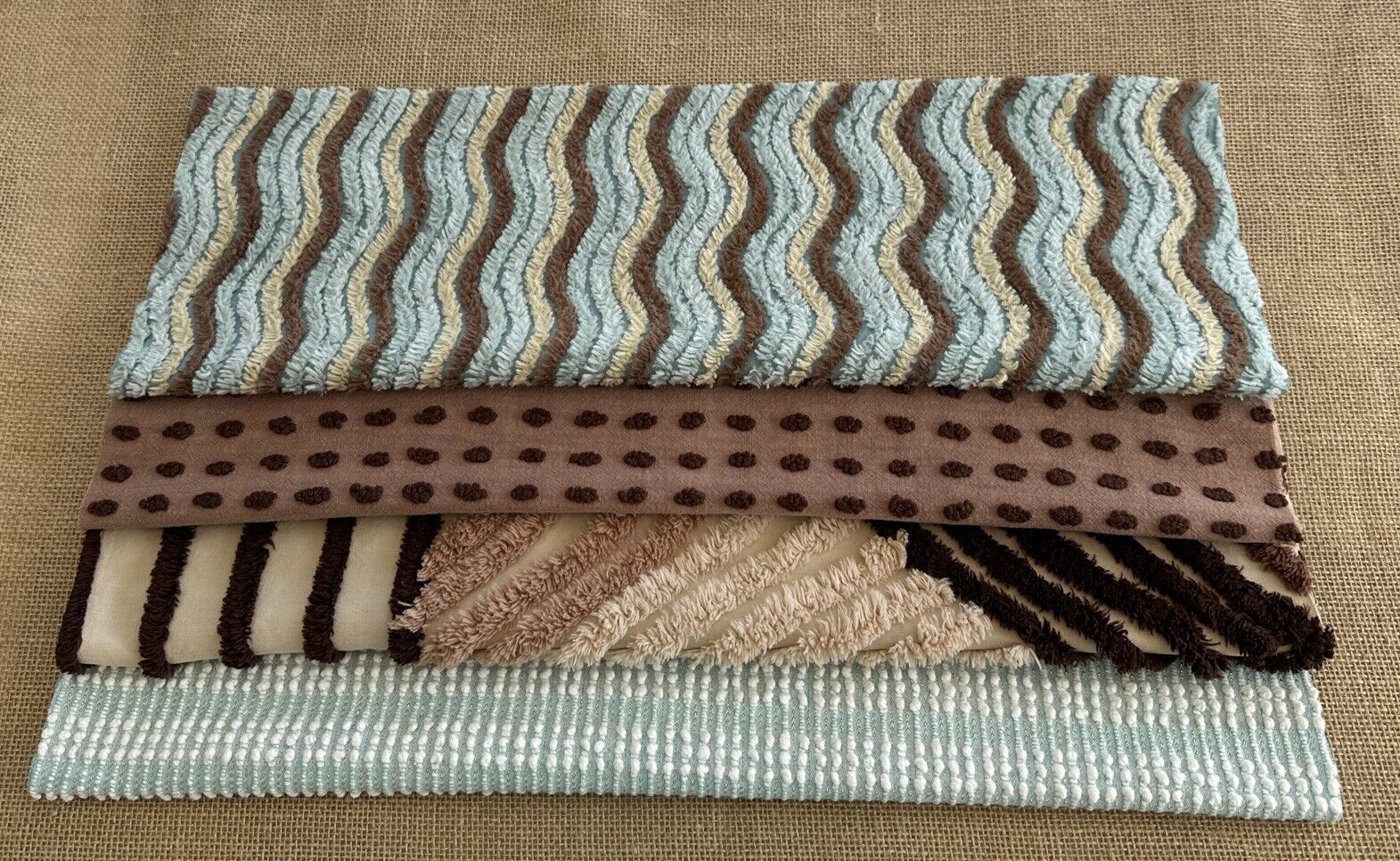 Vintage Chenille Bedspread Fabric~ 12x18 Inch Pieces~ Lot Of 4~Unique Colors