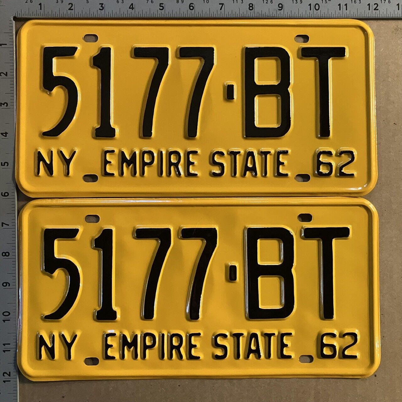 1962 1963 New York license plate pair 5177 BT YOM DMV Ford Chevy Dodge P066