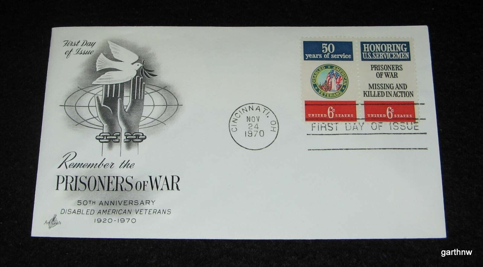 DISABLED AMERICAN VETERANS 1970 REMEMBER PRISONERS OF WAR 50th FIRST DAY COVER