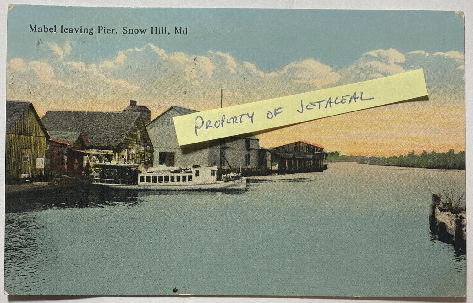 Postcard MARYLAND Snow Hill MABEL LEAVING PIER 1916