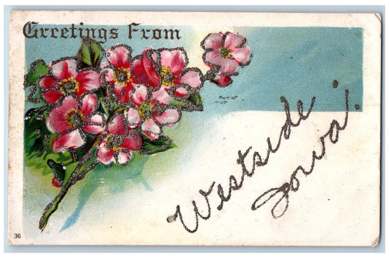 c1920\'s Greetings From Westside Glitters Flowers Iowa Correspondence Postcard