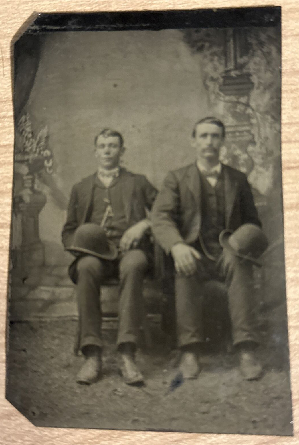 Tintype Two Men Sitting on a Bench 1860’s