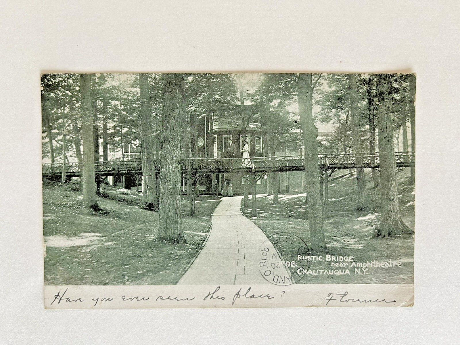 1906 Antique Vintage Postcard Rustic Bridge near Amphitheatre CHAUTAUQUA NY