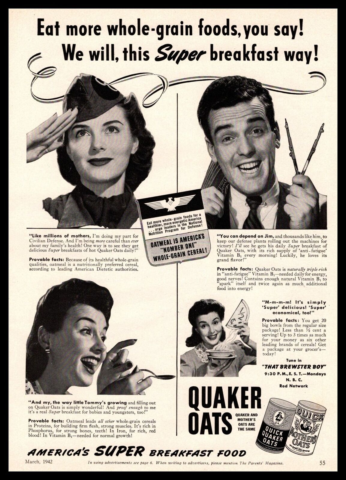 1942 Quaker Oats Oatmeal Quick Mothers Oats \