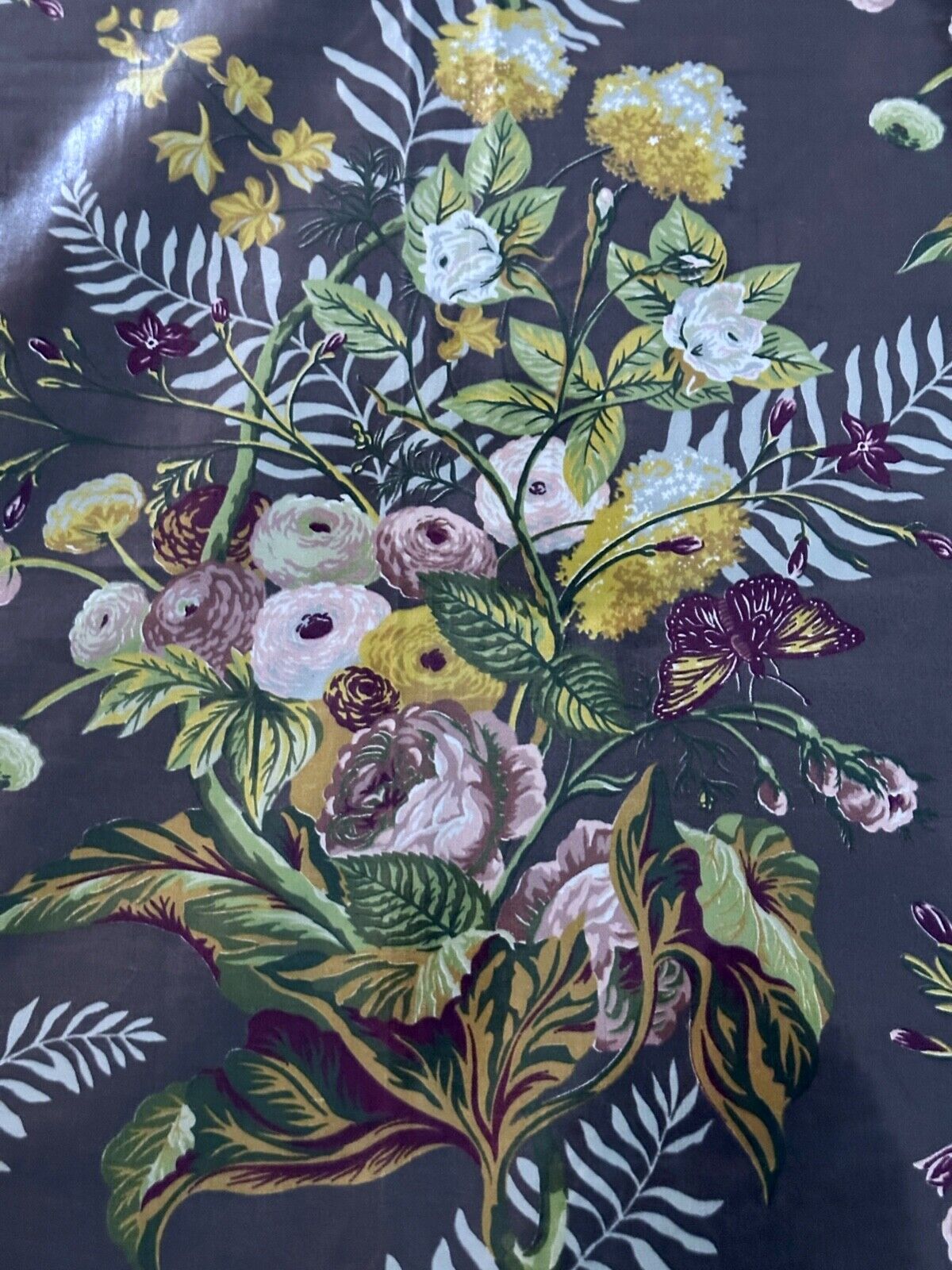 20\'s Butterflies & Roses Salesman Sample Victorian Barkcloth Era Vintage Fabric