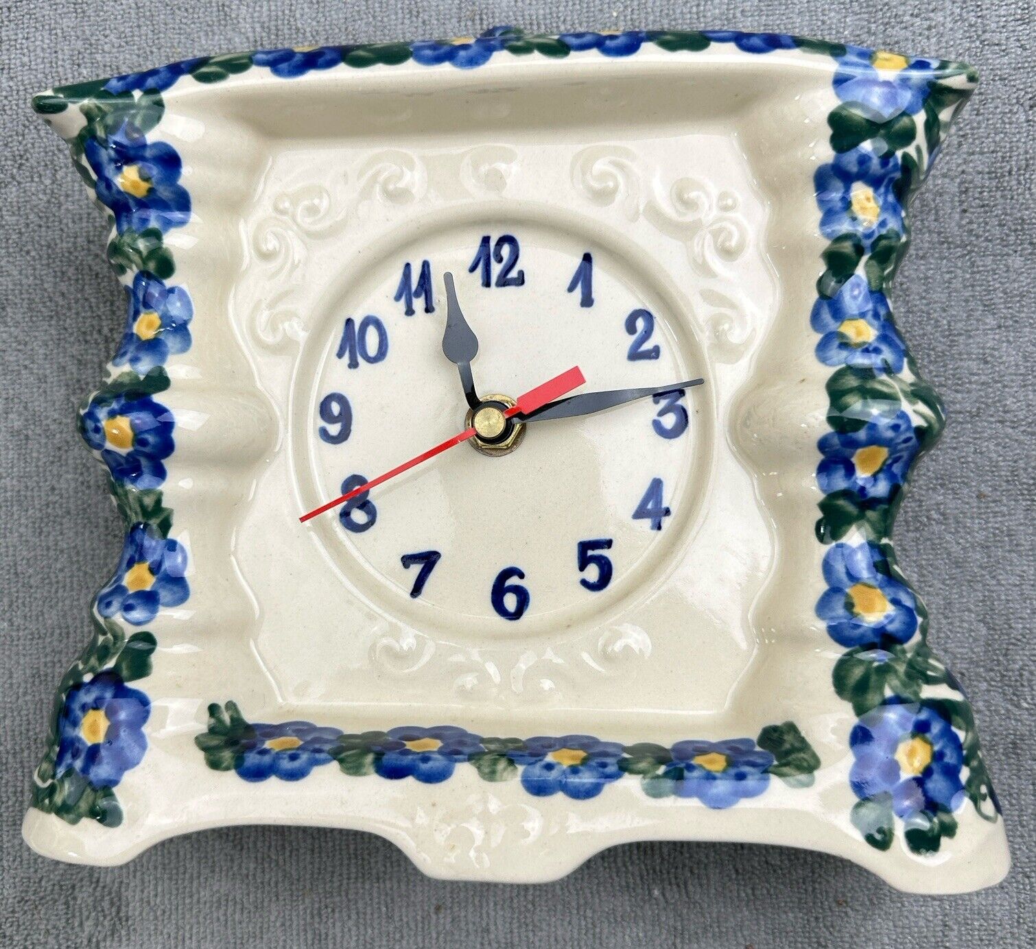 Vintage Andy Ceramic Quartz Clock Floral Design Hand Made In Poland