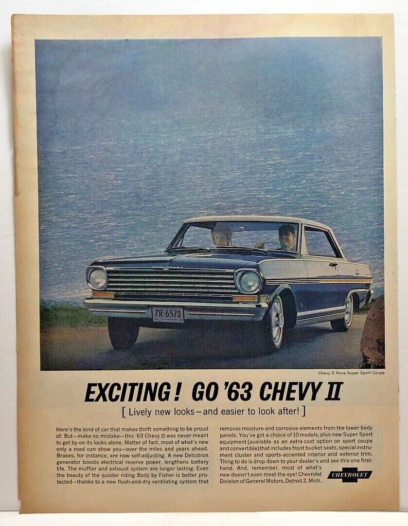 1963 Vintage CHEVY II Antique Magazine Automobile Print Ad - Full Page Color