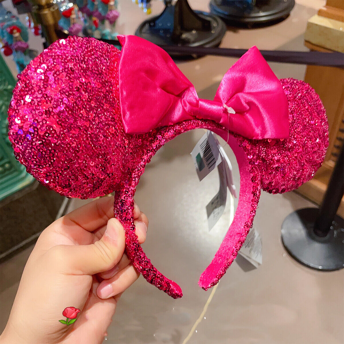 US Disney Parks 2022 Ears Hot Pink Headband Bow Magenta Orchid Disneyland Sequin