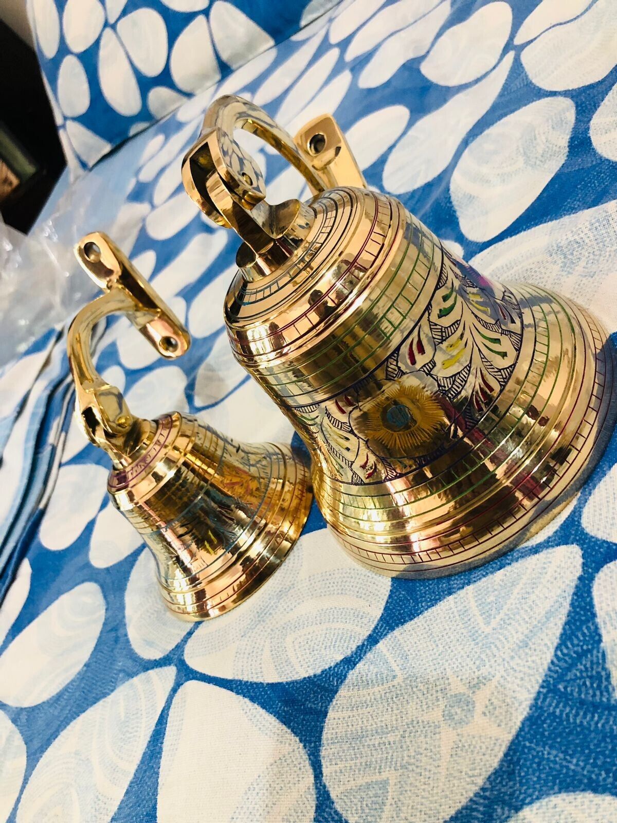 ( Set of 2 ) Brass Style Brass Hanging Door Bell Brass Bell with Bracket  4\