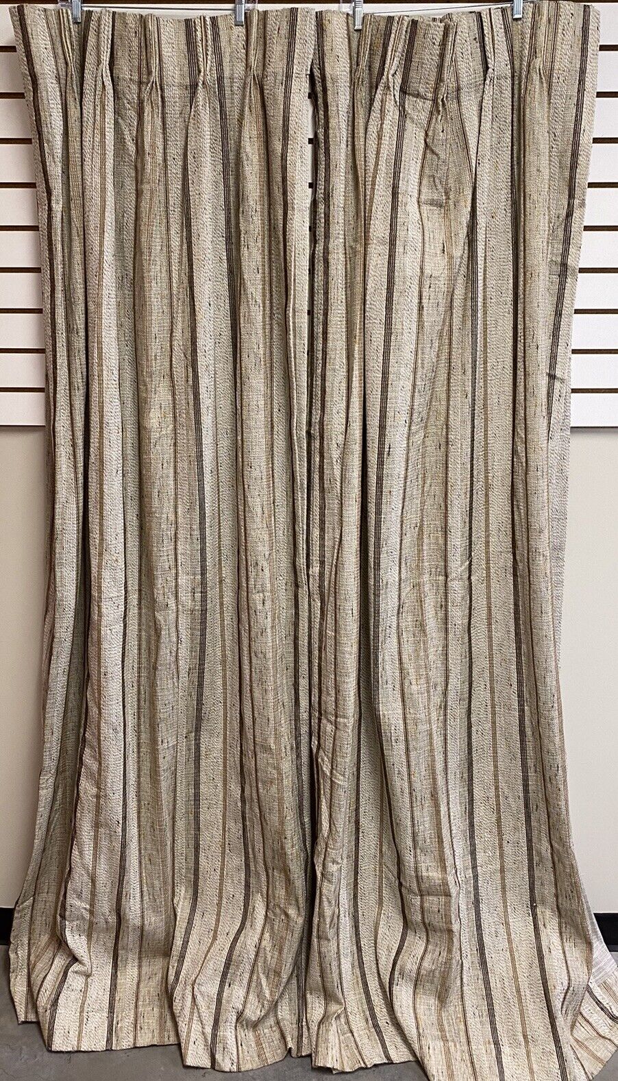 Set of 2 Vintage Pinch Pleat Woven Textured MCM Curtain Panels 48 x 83 Tan/Brown