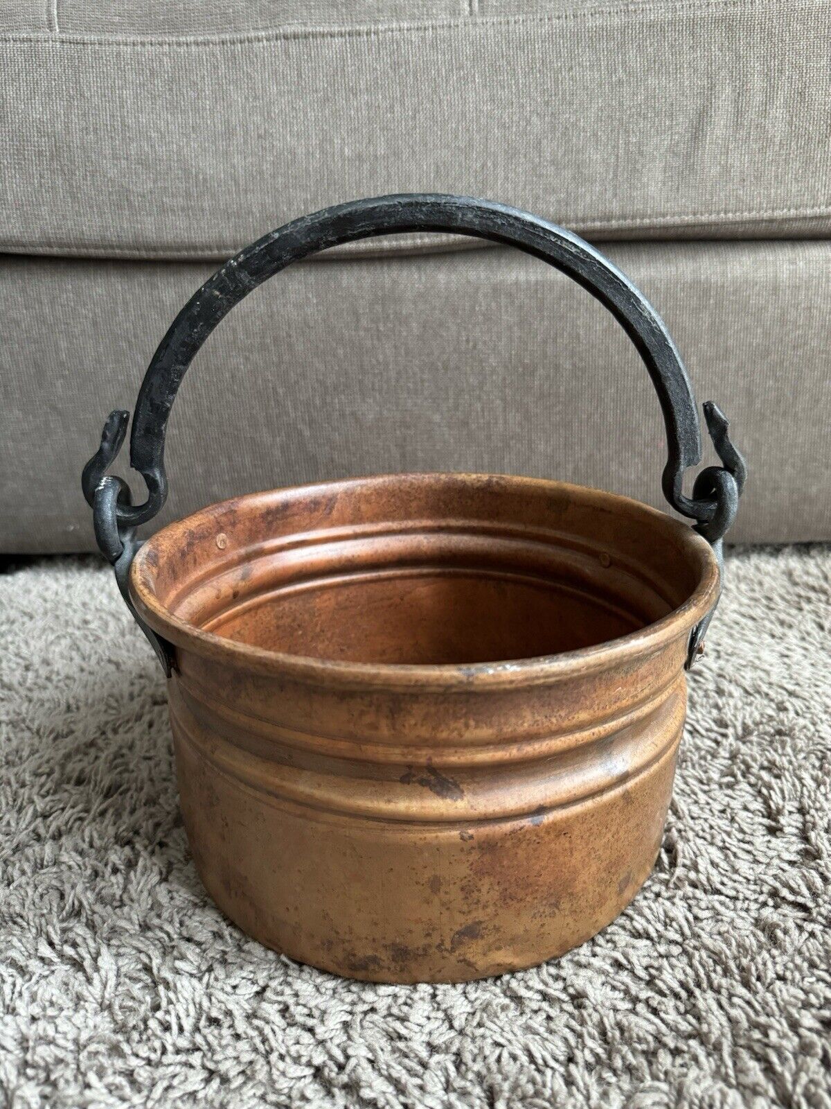 Vintage Hand Hammered Copper Brass Bucket Cauldron Pot 9” x 5” Made in Turkey