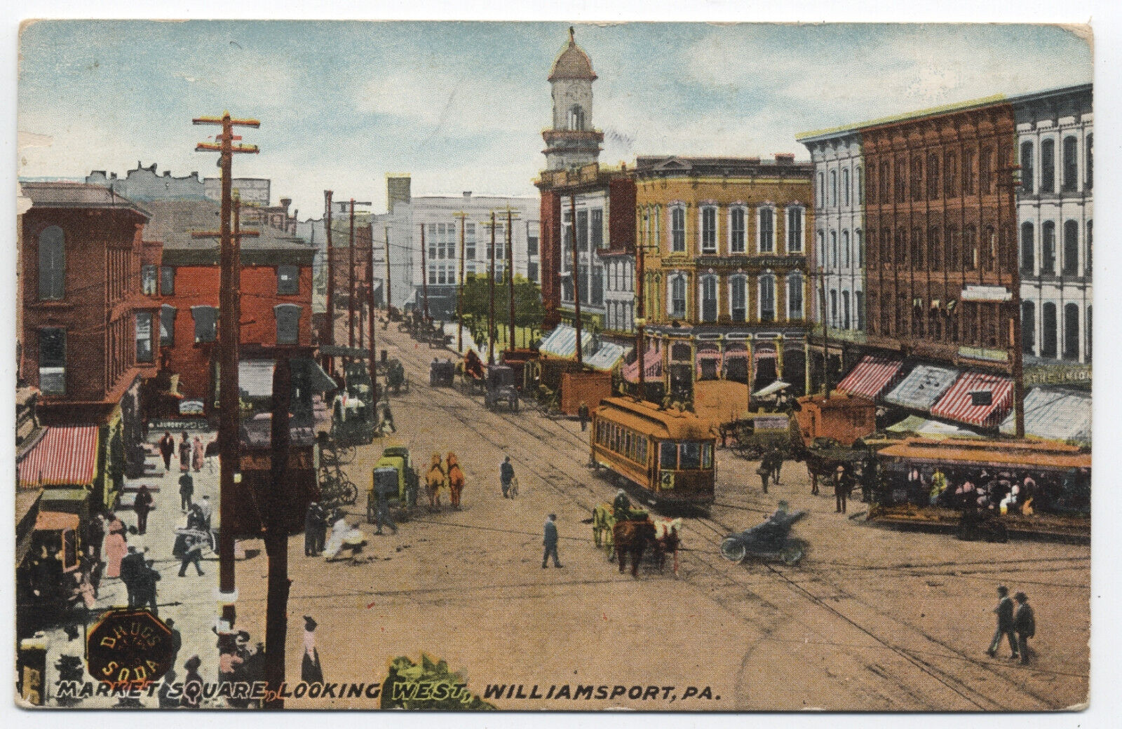 c1910 Williamsport PA Market square looking west postcard [S.2786]