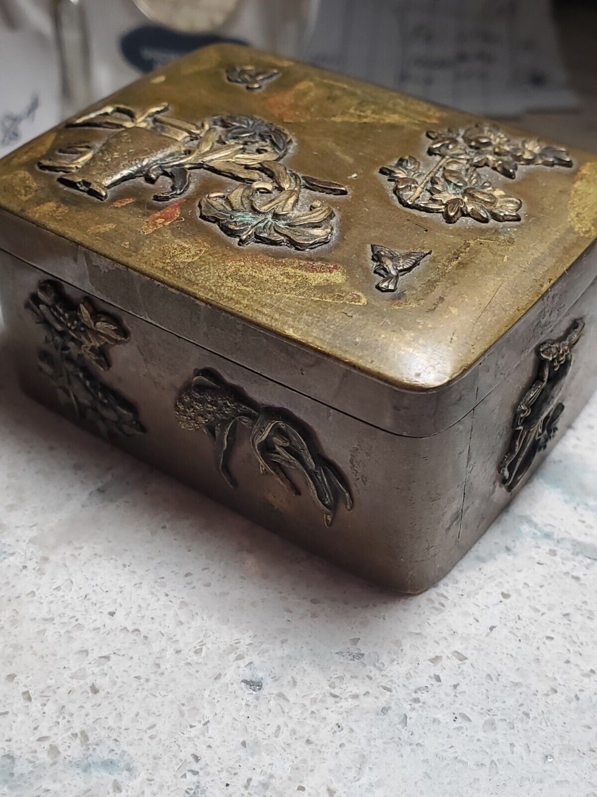 Beautiful Antique Japanese Meiji Period (1868-1917) Rectangle Bronze Box.
