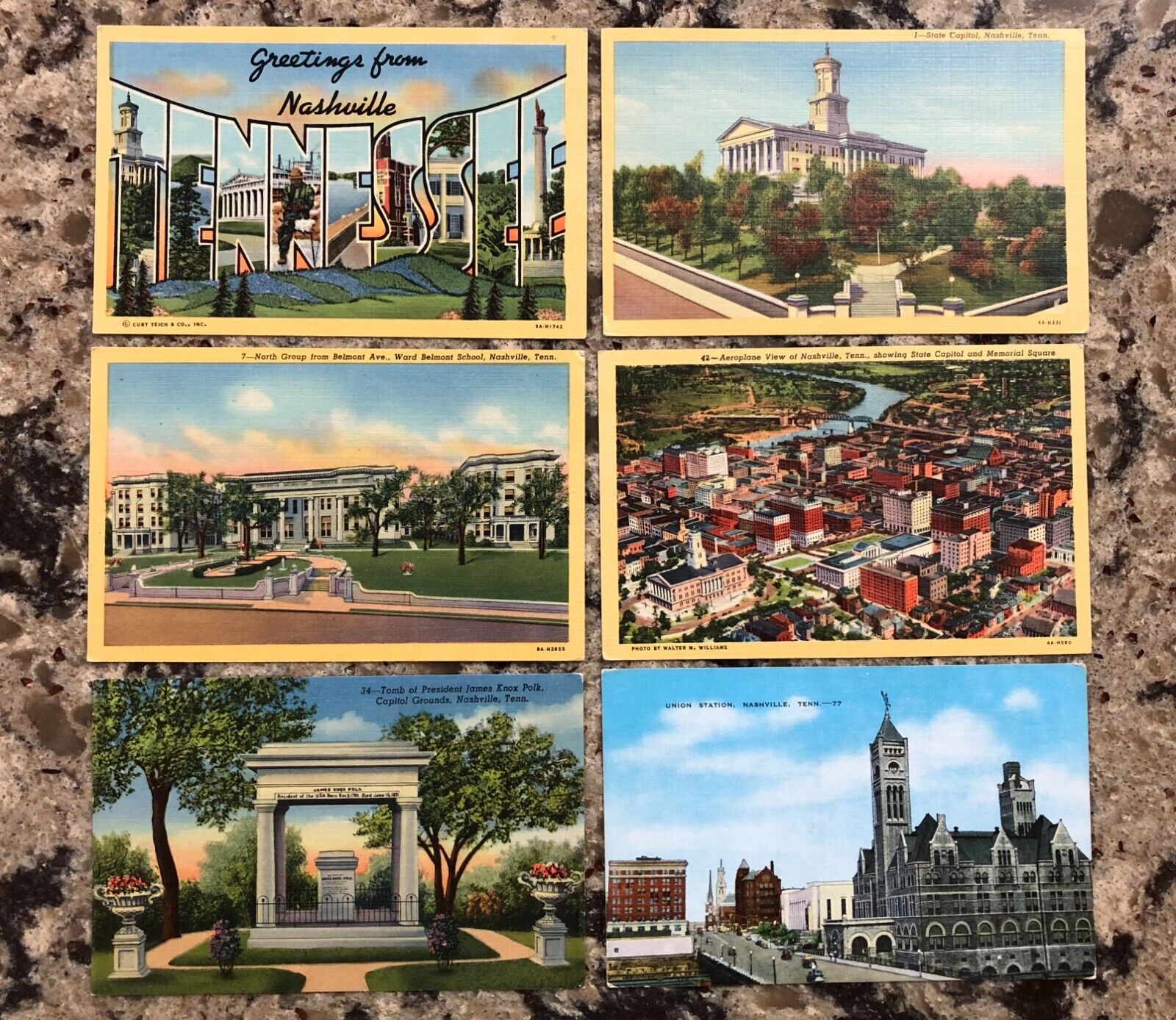 6 Vintage Nashville TN Color Postcards - Linen 