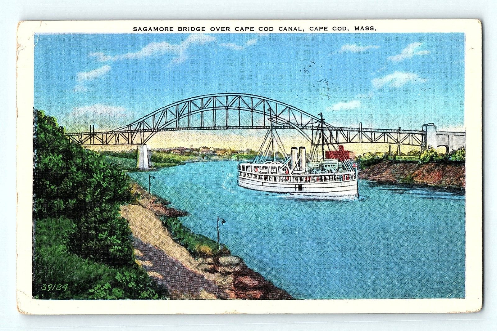 Sagamore Bridge over Cape Cod Canal Cape Cod Massachusetts Vintage Postcard E2