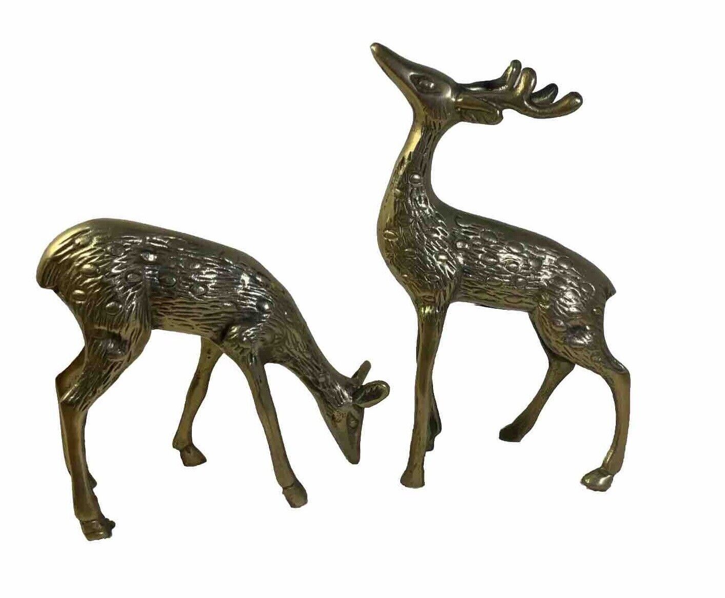 Vintage Brass Buck And Doe Deer Figurines- 6”H And 4 1/2”H- Lot Of 2