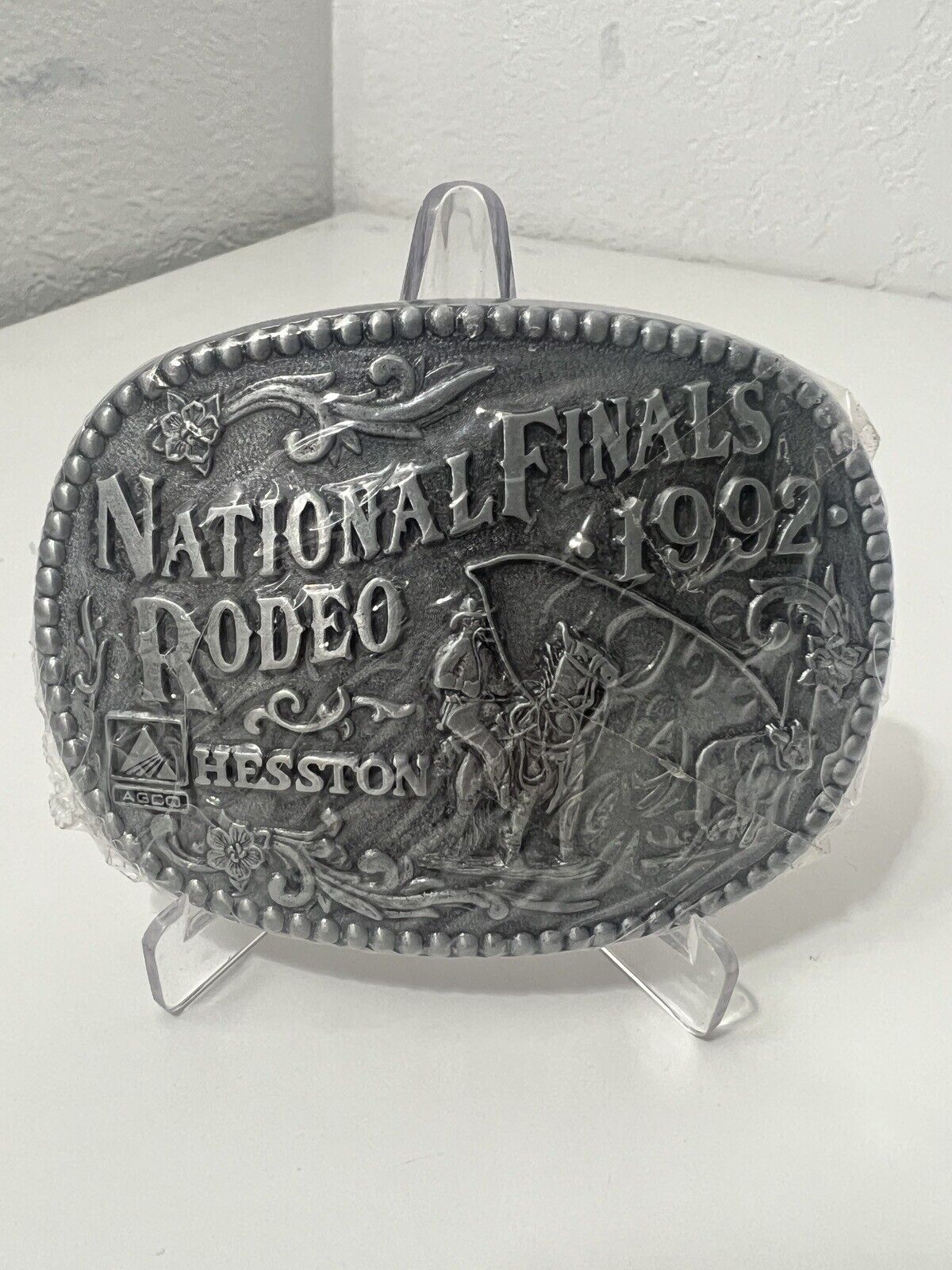 National Finals Rodeo Hesston Large Belt Buckle 1992