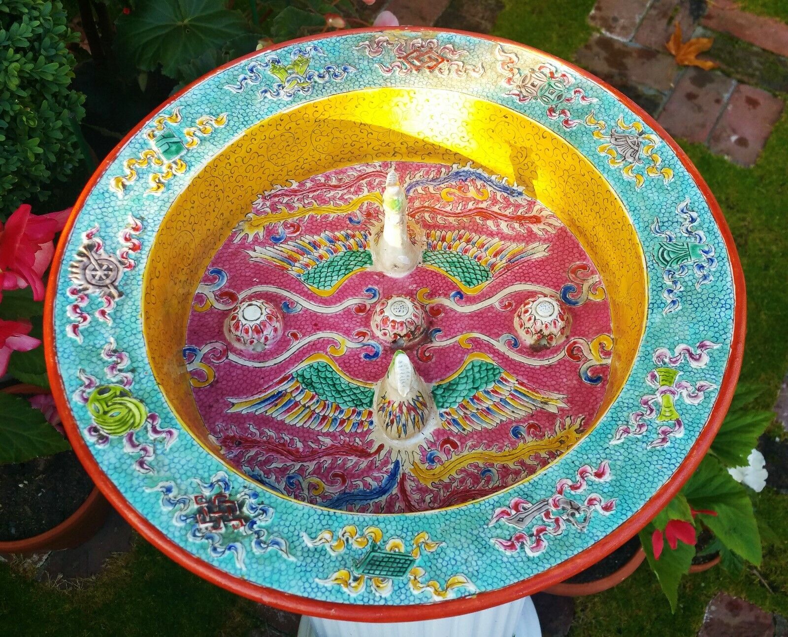 THE BABA NYONYA BASIN vtg chinese porcelain bowl peranakan straits pottery bird