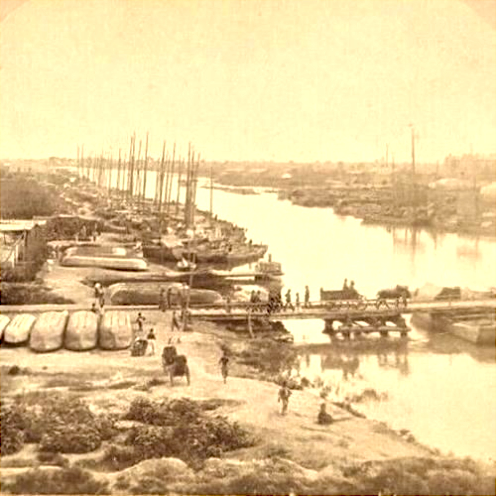 Dagu Taku Fort Stereoview Boxer Rebellion Qing Peiho River Bridge Birds Eye View