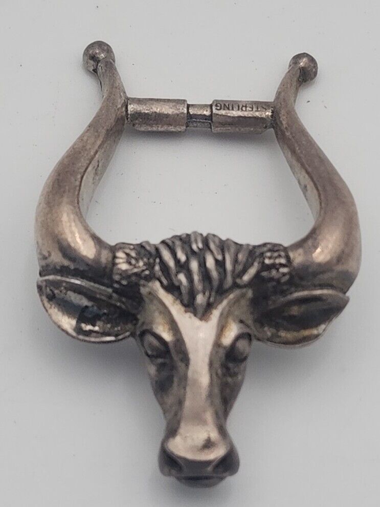 Vintage 1947 Cleo-Del sterling silver longhorn steer bull belt buckle