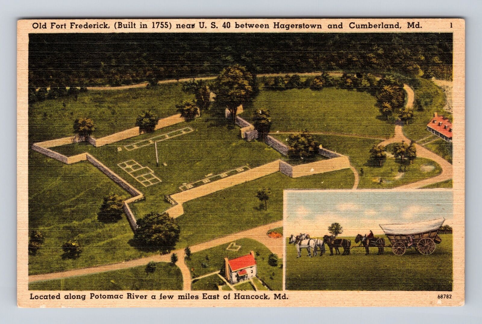 Cumberland MD-Maryland, Aerial Old Fort Frederick, Advertise, Vintage Postcard