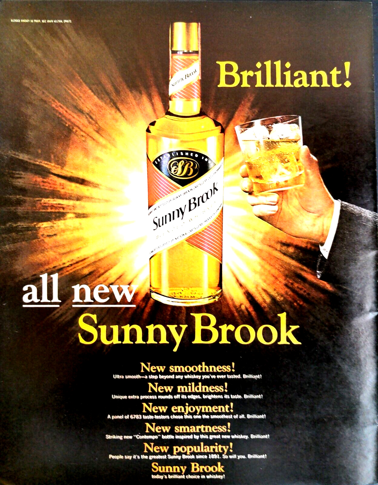 1965 Sunny Brook Blended Whiskey Liquor Since 1891 Brilliant All New Print Ad