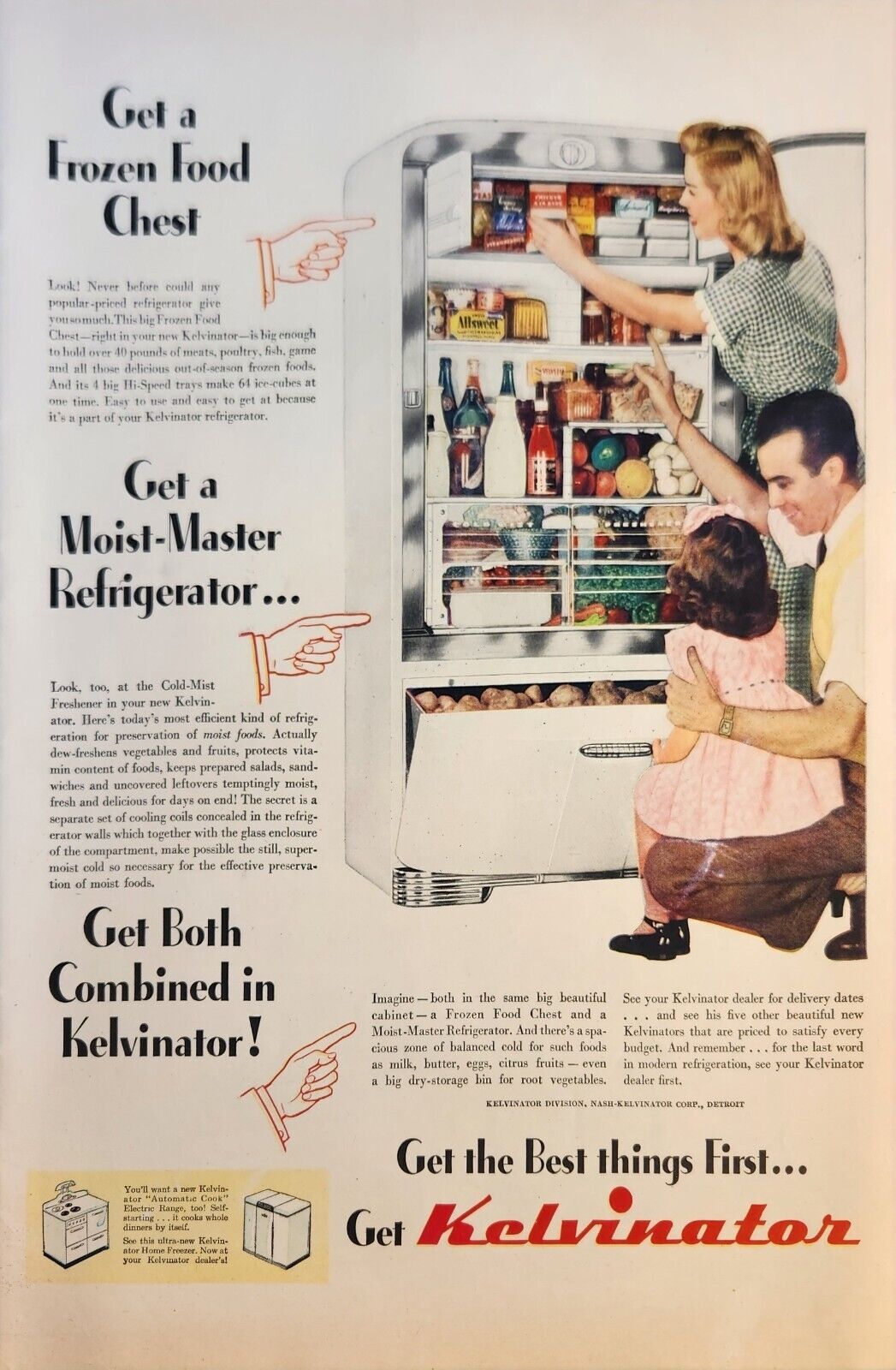 1947 Kelvinator refrigerator vintage ad frozen food chest moist master