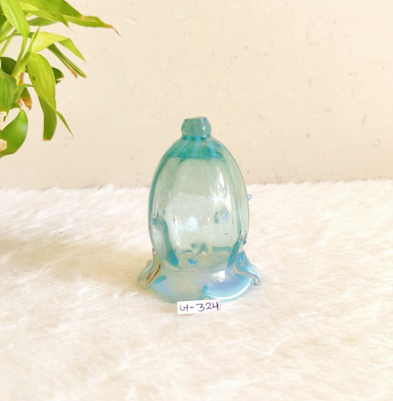 Vintage Aqua Glass Flower Shape Shade Decorative Rare Collectible Props G-324
