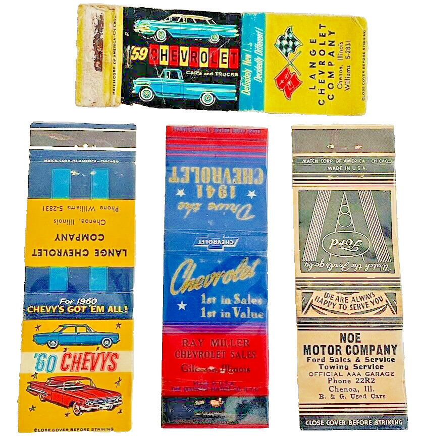 Vintage Automobile Advertising Matchbook Covers CHEVROLET FORD 1940-60's Chevy