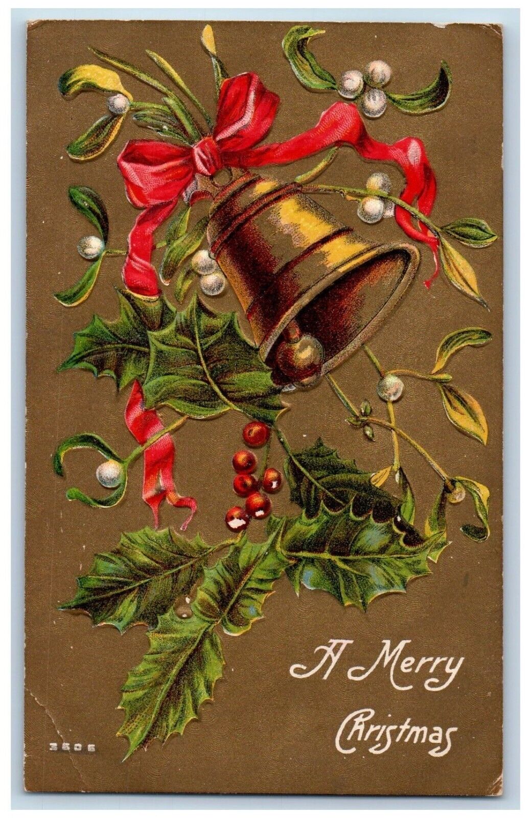 Somerset Wisconsin WI Postcard Christmas Ringing Bell Berries Mistletoe Embossed