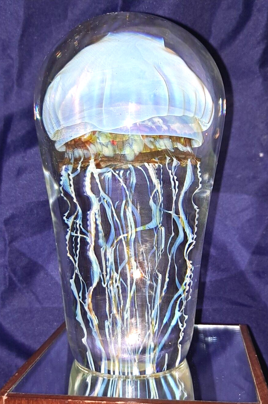 Richard Satava Art Glass Crystal Sculpture  Paperweight Moon Jellyfish