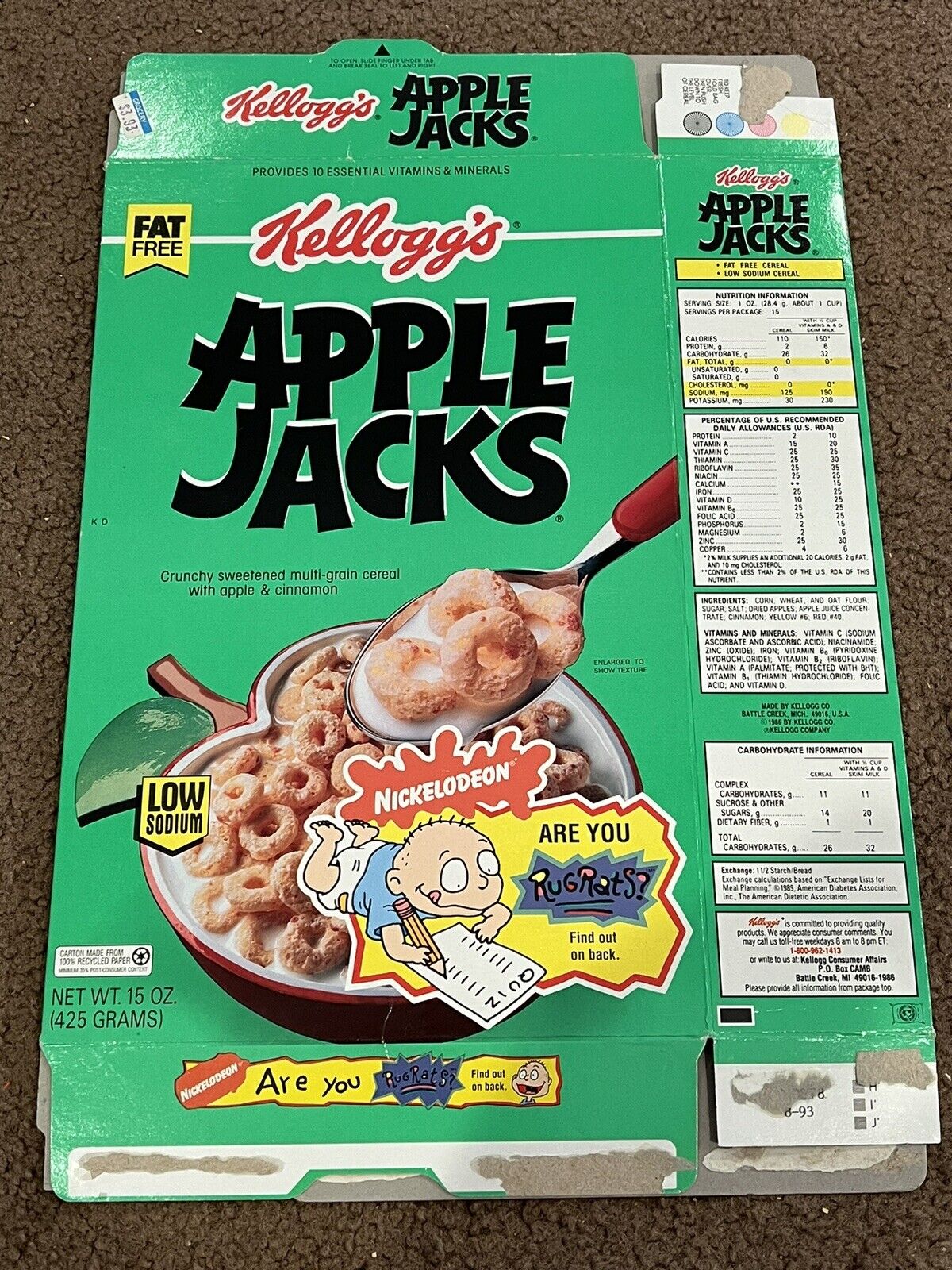 Kellogg\'s Apple Jacks Cereal Box Opened With Nickelodeon Rugratas 1994 Ads