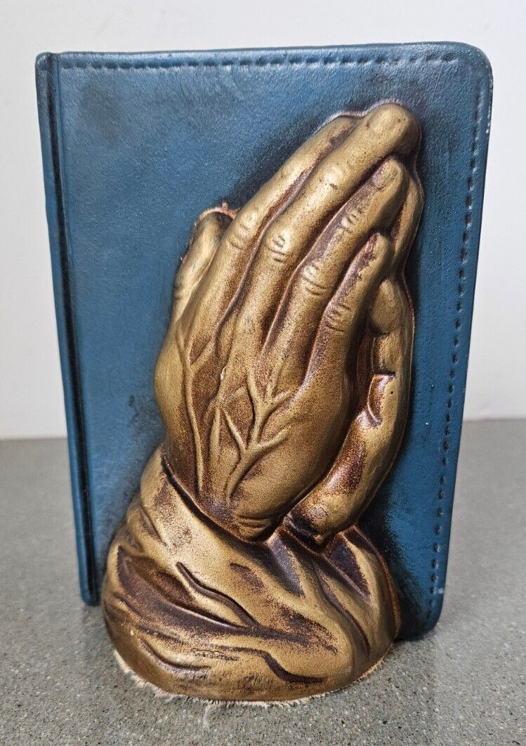 Praying Hands Vintage Holy Bible Bookend LeGo Japan weighted blue gold SINGLE