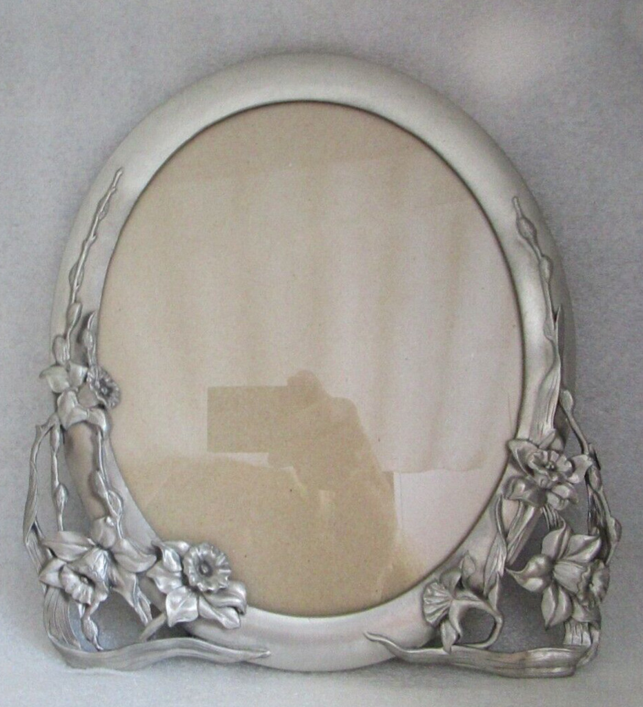 Vtg SEAGULL 🌼 Signed 1991 Pewter Picture FRAME w Daffodils & Pussy Willows 10x8