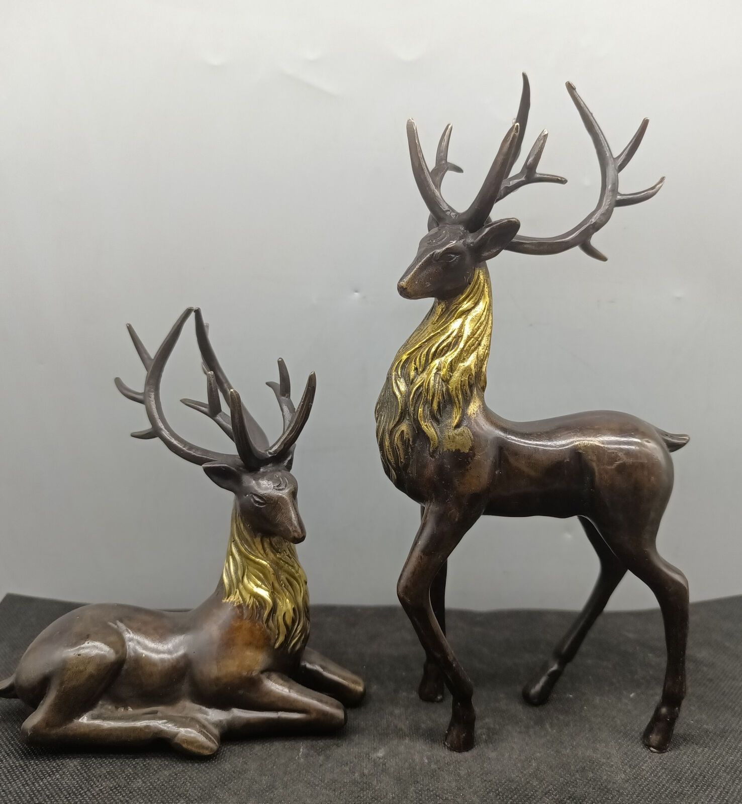 Collection chinese pair bronze handmade deer statue home Decoration FIGURE