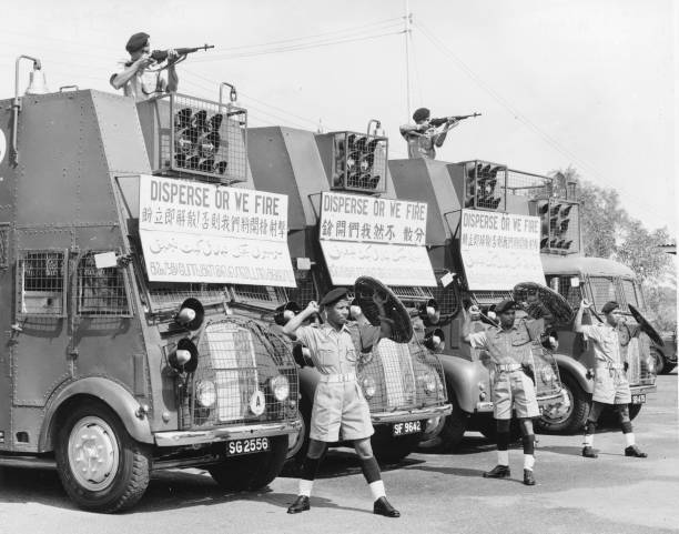 Police Riot Squad In Singapore 1950 Old Photo
