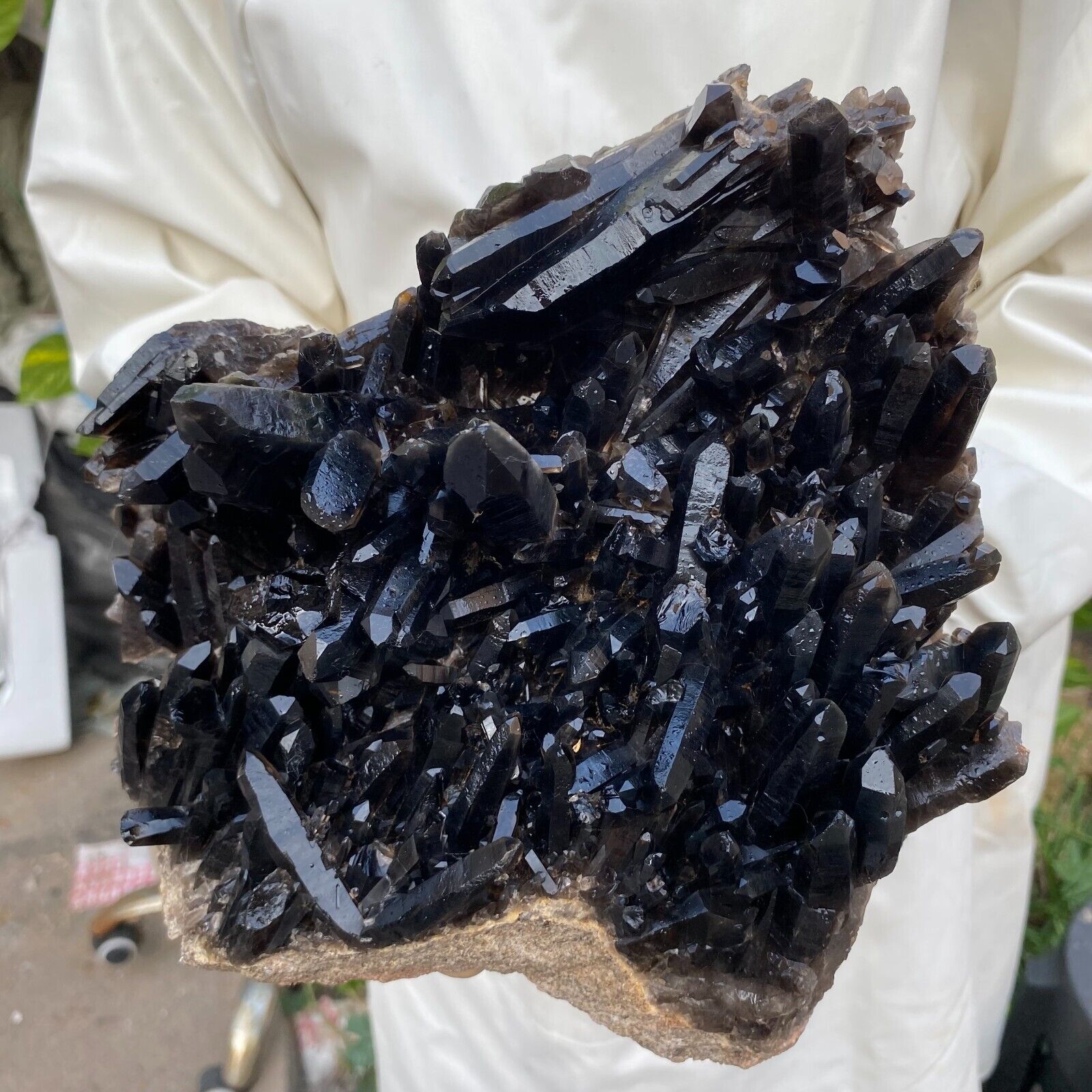 7lb Large Natural Black Smoky Quartz Crystal Cluster Rough Mineral Specimen