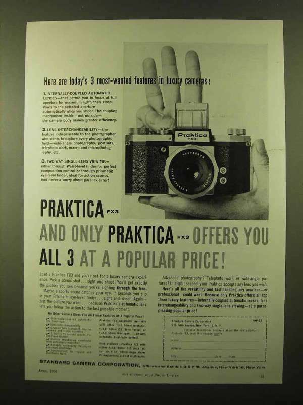 1958 Praktica FX3 Camera Ad - 3 Most-Wanted Features