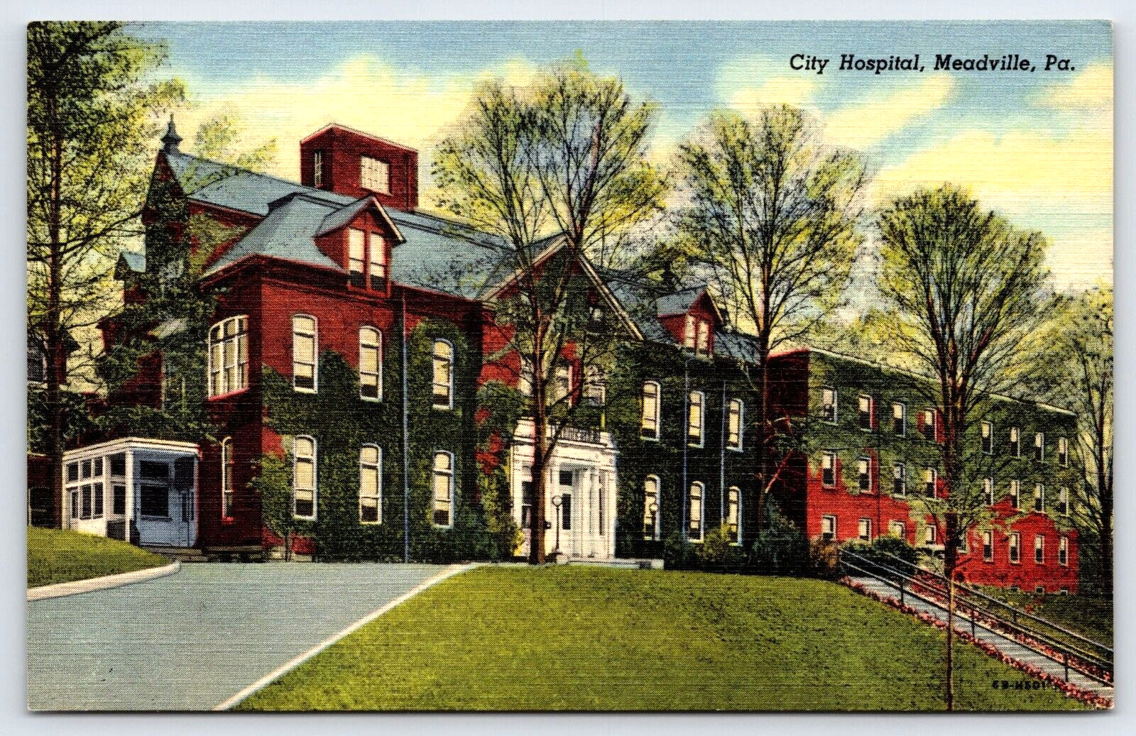 Original Old Vintage Antique Postcard City Hospital Meadville Pennsylvania