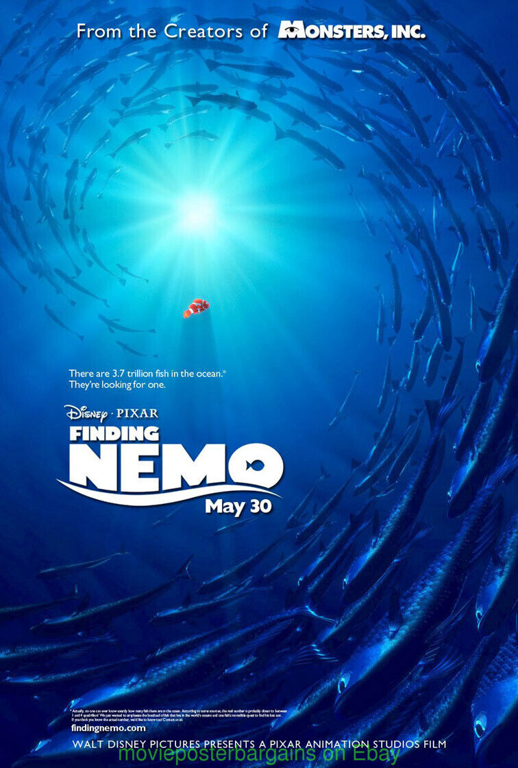 FINDING NEMO MOVIE POSTER ORIGINAL NMINT DS 27x40 ADVANCE STYLE DISNEY ANIMATION