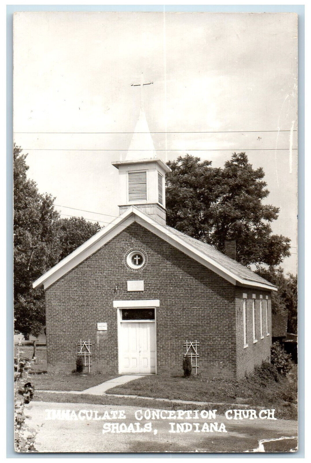 Shoals Indiana IN RPPC Photo Postcard Immaculate Conception Church c1950's