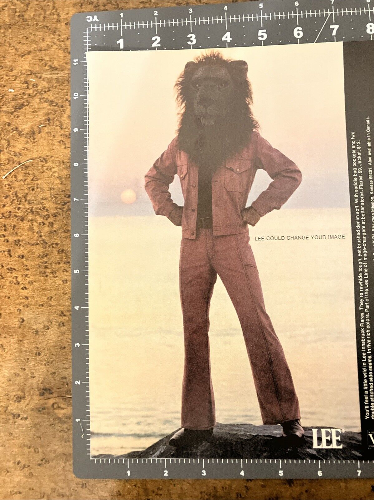 Lee Jeans Mens Lion Head 1971 Vintage Magazine Print Ad Change Your Image Pants