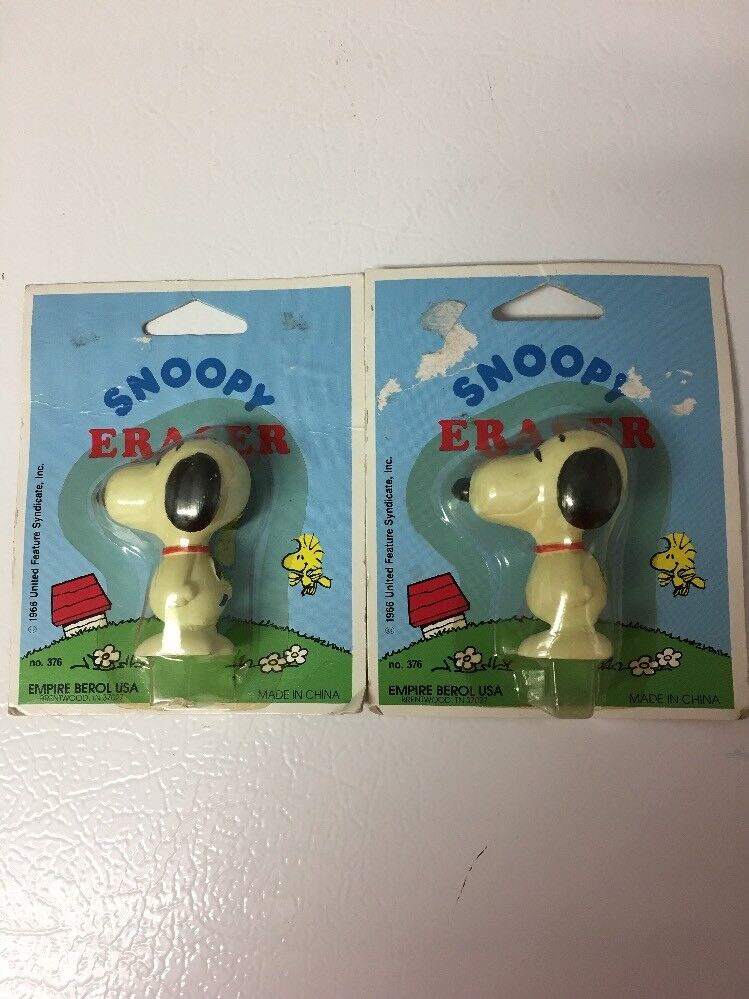 Vintage 1966 Peanuts Snoopy Eraser Empire Lot of 2 New old Stock