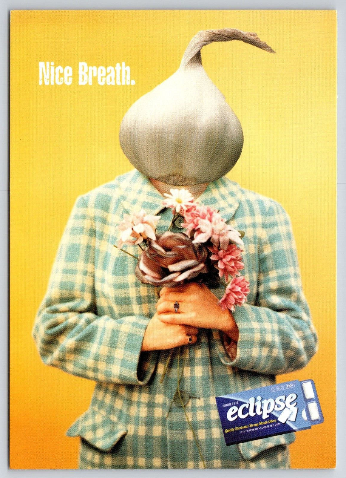 Groovy Suit Garlic Head Bad Breath Man Flower Eclipse Sugar Free Gum Ad Postcard